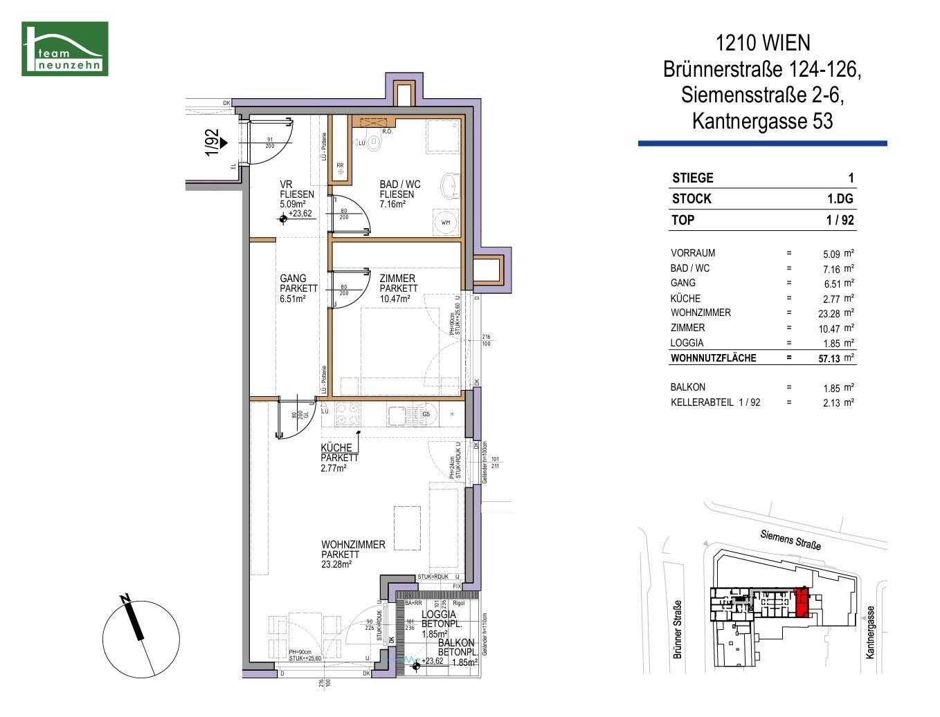 Modern 2-room apartment with loggia in the heart of Floridsdorf