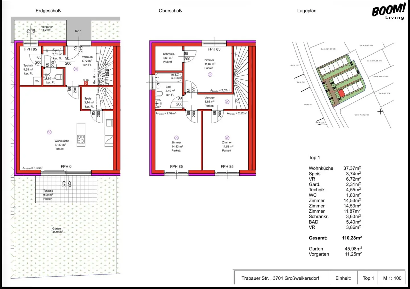 NEUBAU IN GROSSWEIKERSDORF | 16 Reihenhäuser ab € 390.000 |  rund 110 m² Wohnnutzfläche + ca. 9 m² Terrasse + Eigengarten