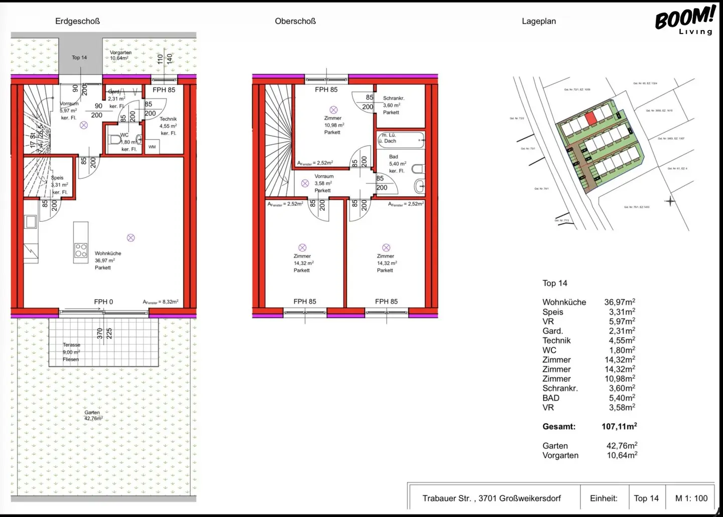 NEUBAU IN GROSSWEIKERSDORF | 16 Reihenhäuser ab € 390.000 |  rund 110 m² Wohnnutzfläche + ca. 9 m² Terrasse + Eigengarten