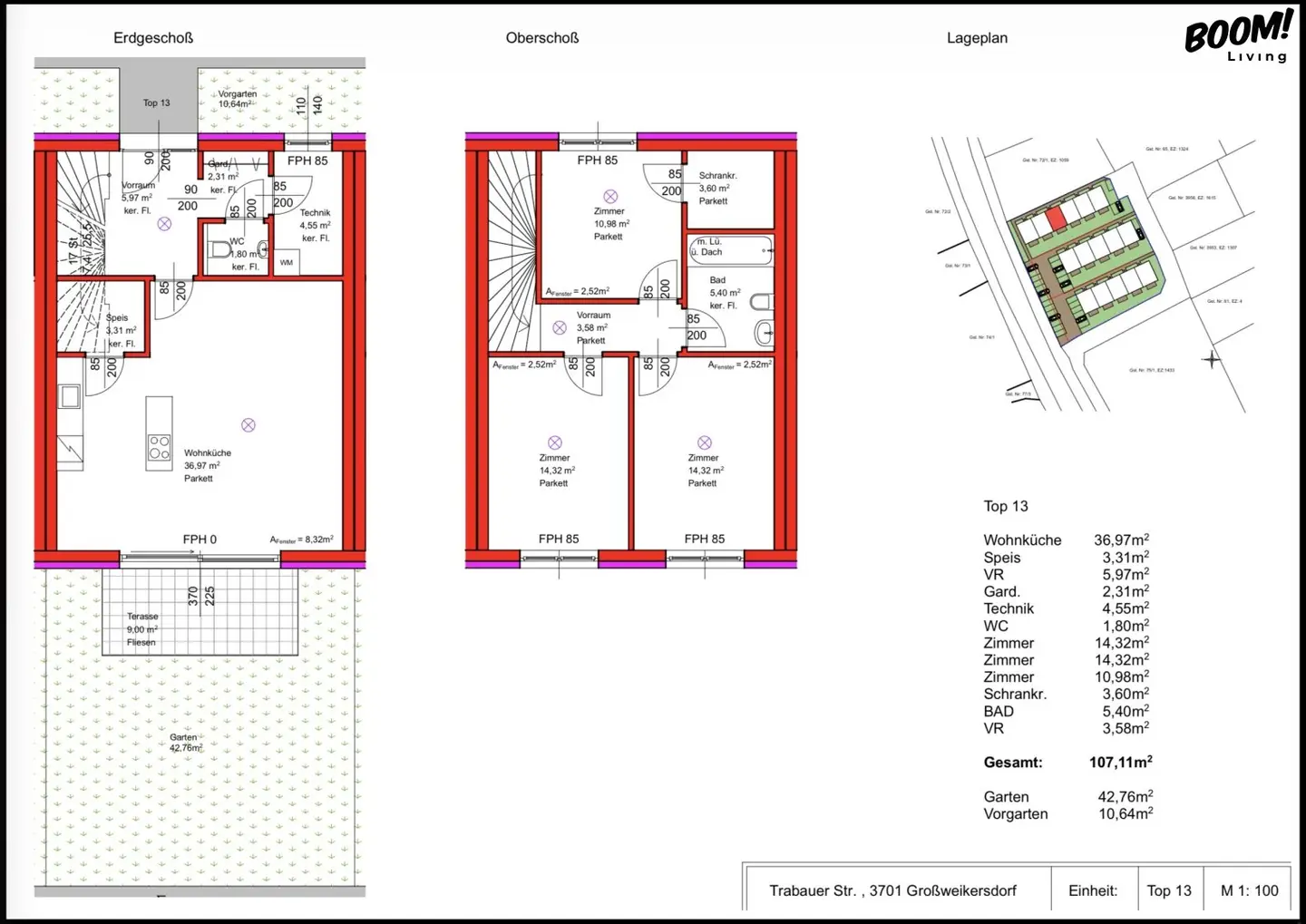 NEUBAU IN GROSSWEIKERSDORF | 16 Reihenhäuser ab € 390.000 |  rund 110 m² Wohnnutzfläche + ca. 9 m² Terrasse + Eigengarten