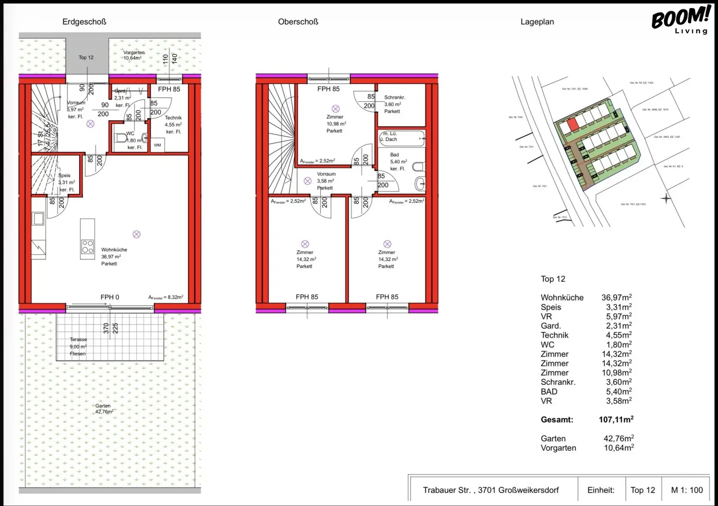 NEUBAU IN GROSSWEIKERSDORF | 16 Reihenhäuser ab € 390.000 |  rund 110 m² Wohnnutzfläche + ca. 9 m² Terrasse + Eigengarten