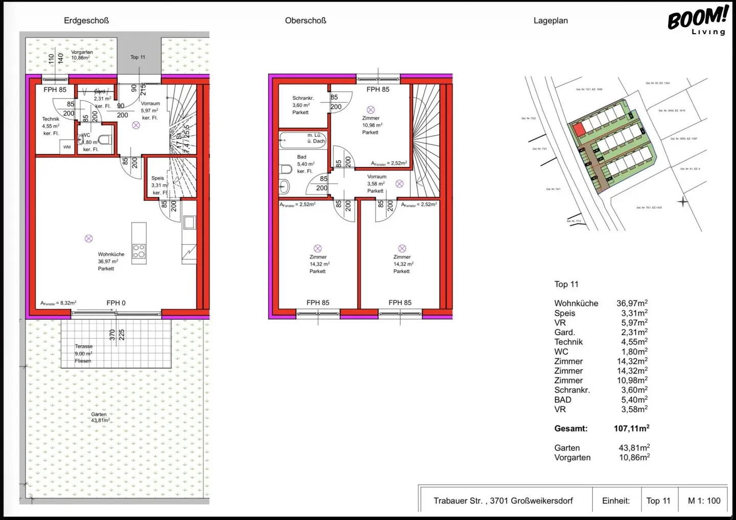 NEUBAU IN GROSSWEIKERSDORF | 16 Reihenhäuser ab € 390.000 |  rund 110 m² Wohnnutzfläche + ca. 9 m² Terrasse + Eigengarten