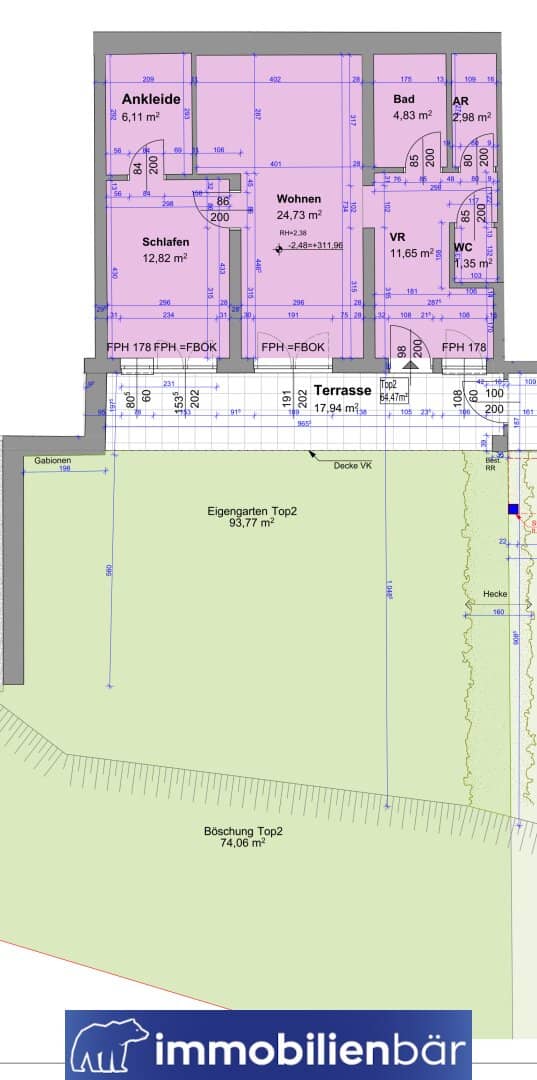 Viel Platz im Grünen: 2-Zimmer Wohnung Top 2 mit ca. 93,77m² Eigengarten