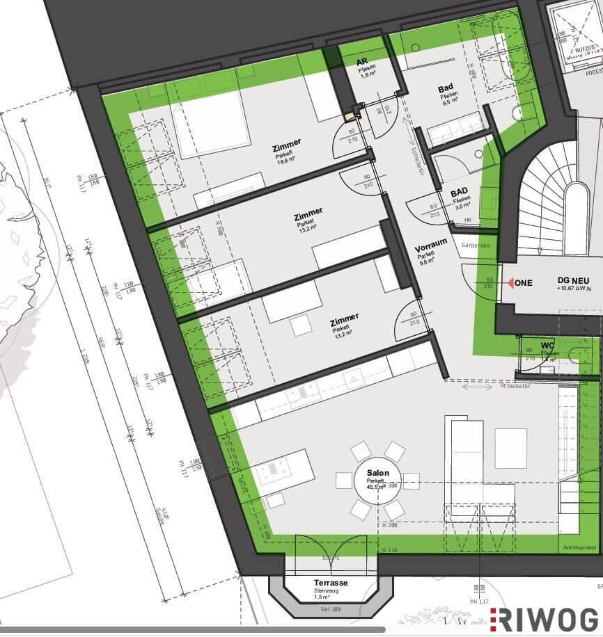 **Beverly Hietzing** 4-Zimmer Luxuswohnung mit 3m Raumhöhe und XXL-Dachterrasse mit Blick über Hietzing