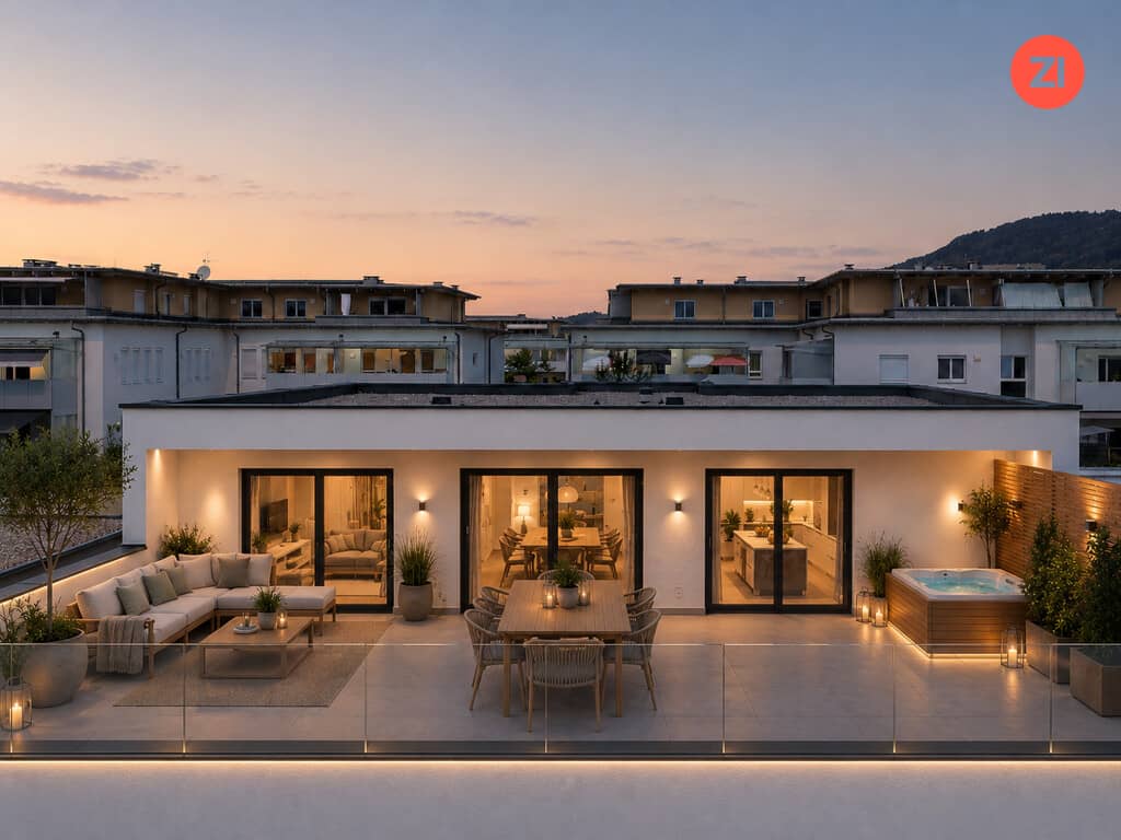 Penthouse with large roof terrace and mountain view