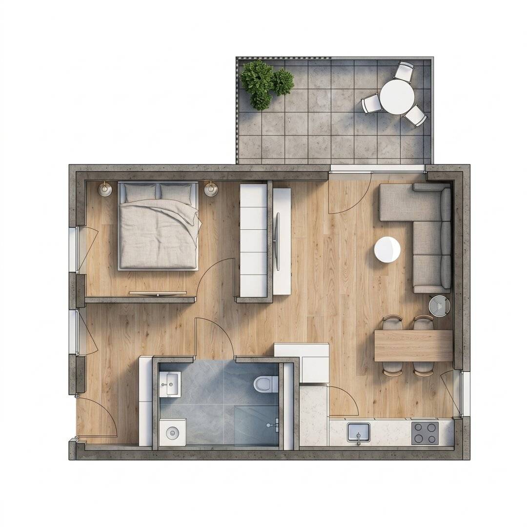 Modern 2-room new-build apartment with south terrace