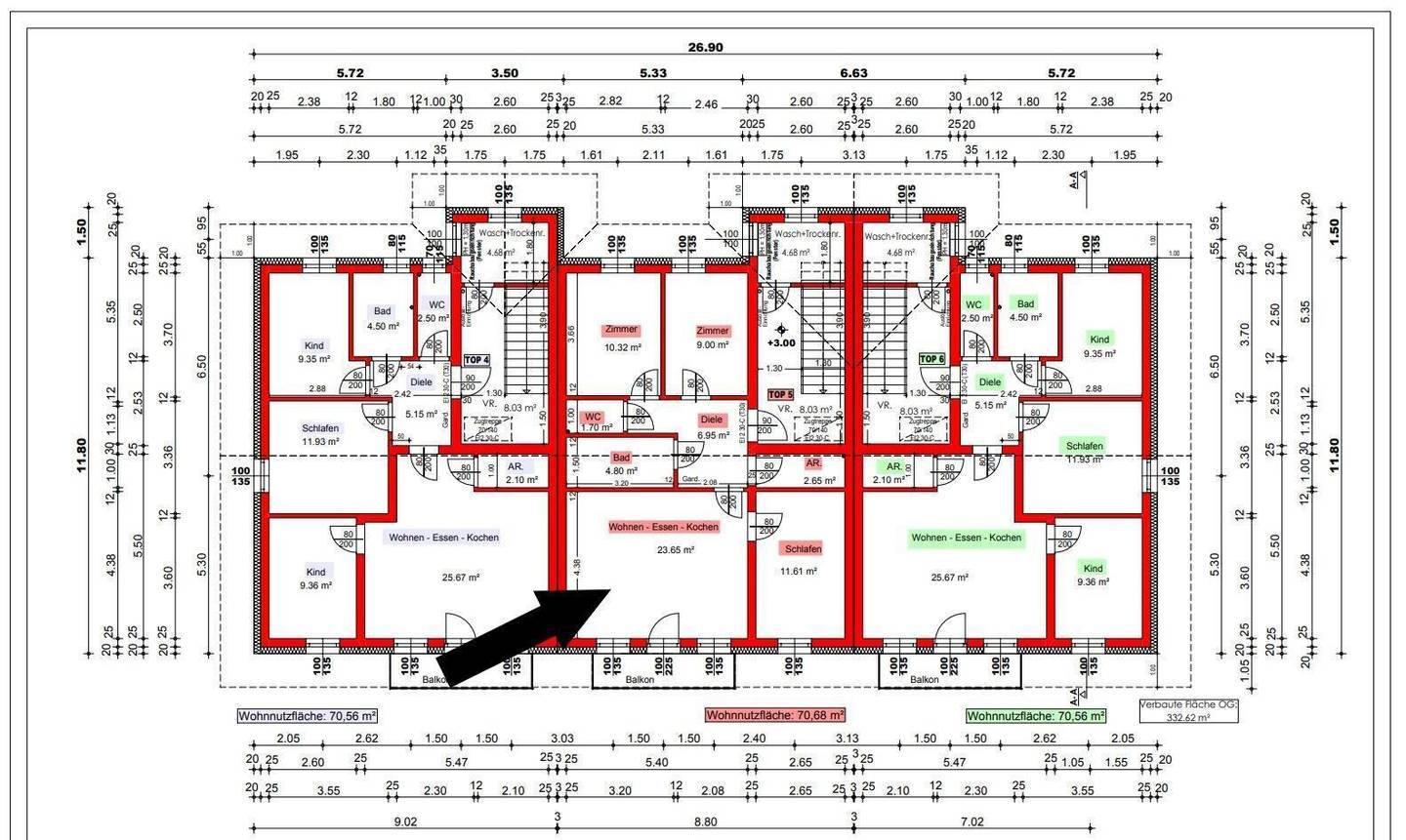 Neuwertige 4-Zi.-Wohnung in Mauerkirchen mit Balkon, 2 Stellplätzen im Obergeschoss