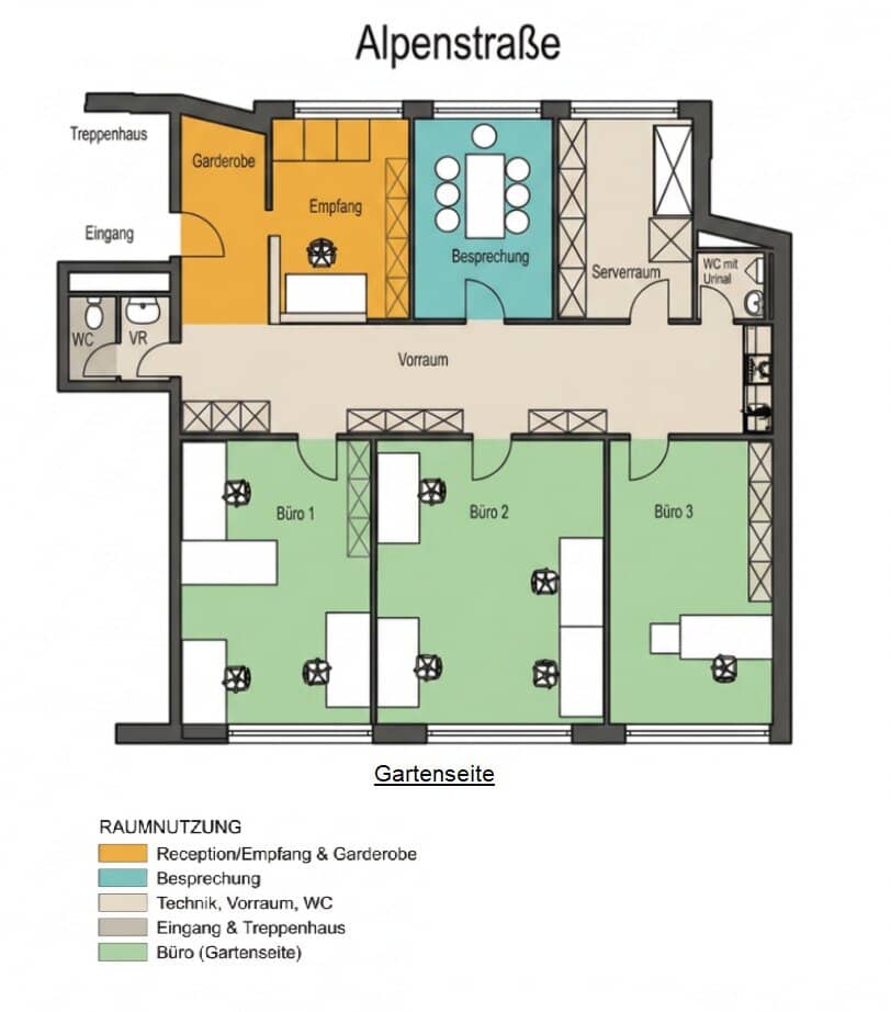 Modernes Büro/Praxis in Top-Lage Alpenstraße – frisch renoviert (Parkett neu geschliffen, neu ausgemalt) inkl. 2 Garagen &amp; EDV-Infrastruktur