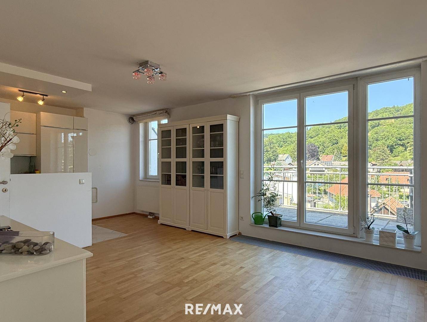 Bright apartment with large balcony and garage