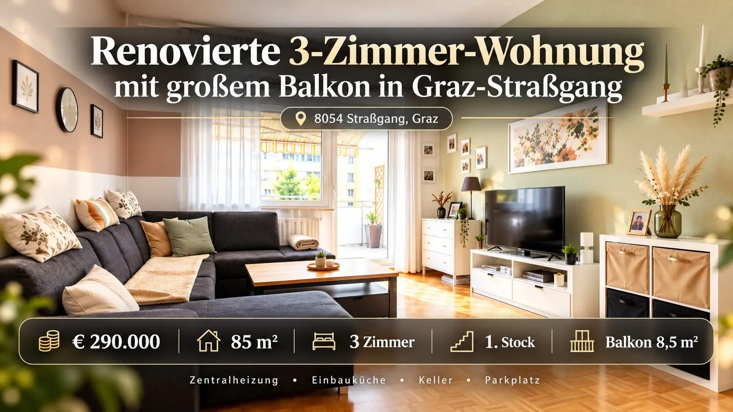 Renovierte 3-Zimmer-Wohnung mit großem Balkon in Graz-Straßgang