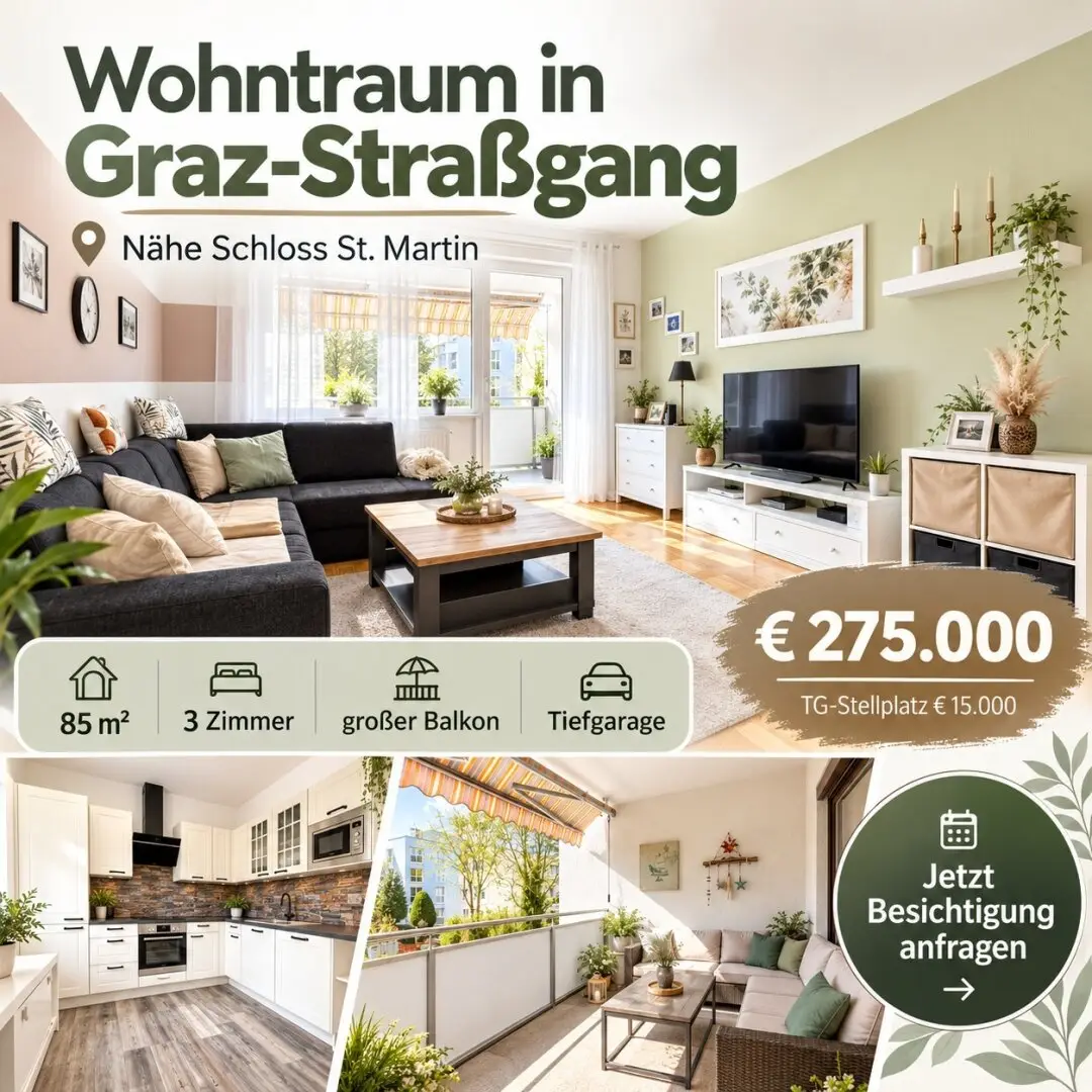 Stilvoll wohnen in Graz-Straßgang - 85 m², Balkon & Tiefgarage