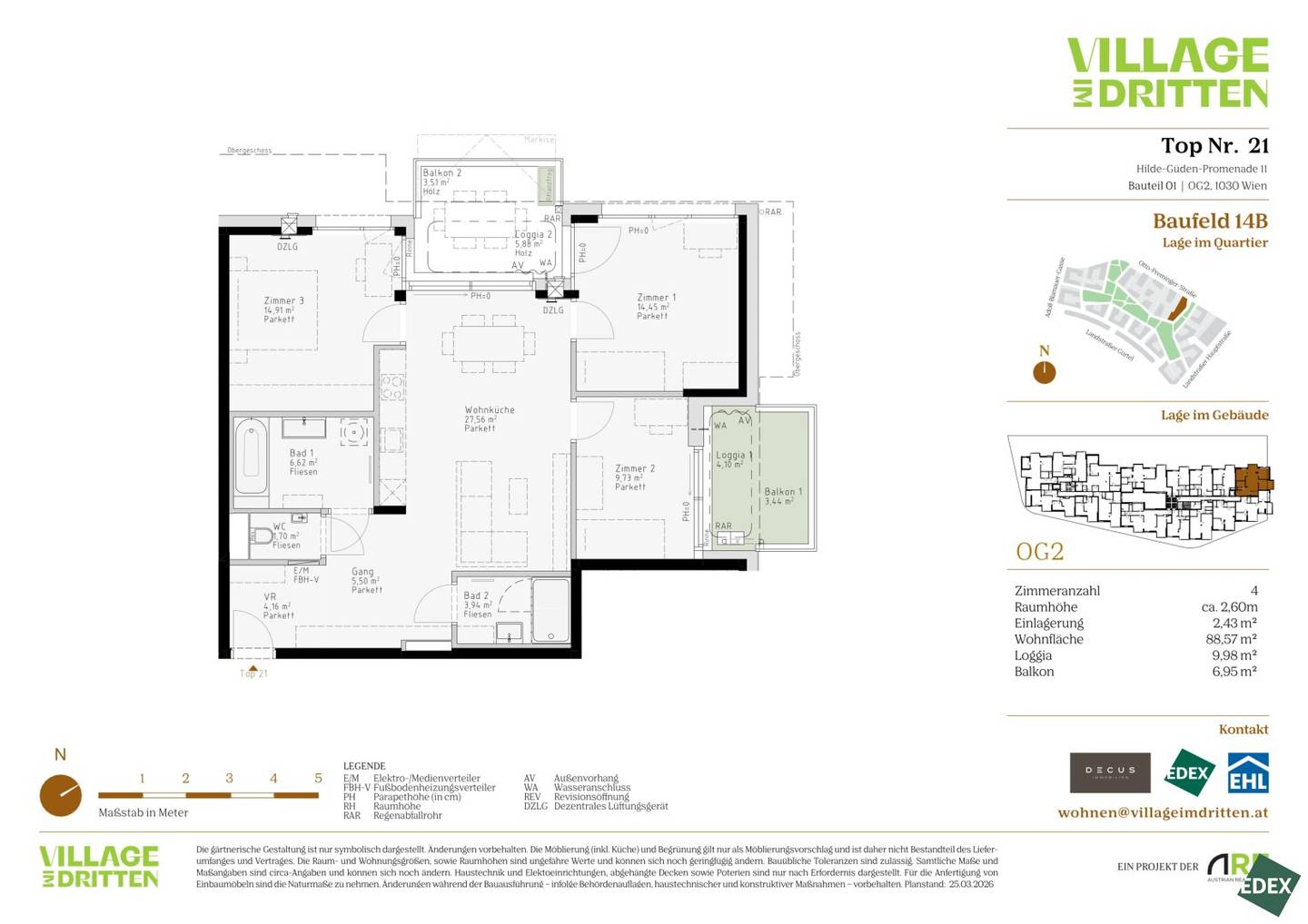 VILLAGE IM DRITTEN | Moderne 4-Zimmer Wohnung mit zwei Freiflächen
