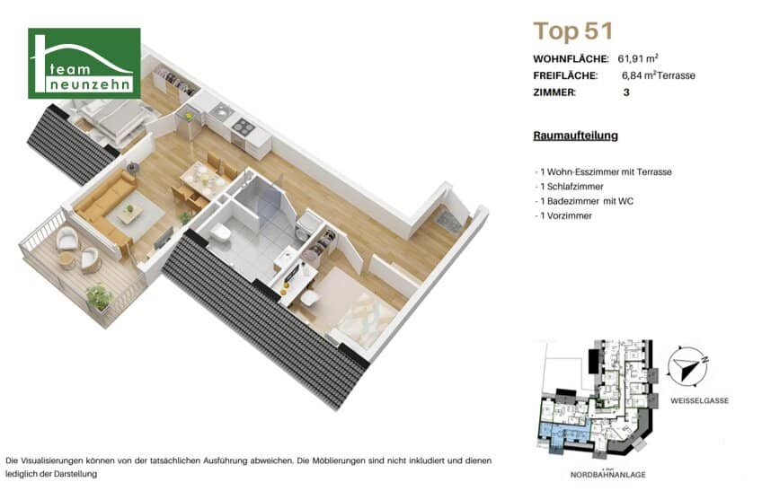 Attraktive Investmentmöglichkeit - 3-Zimmer-Wohnung mit Freifläche - S-Bahn &amp; U-Bahn in Gehweite!