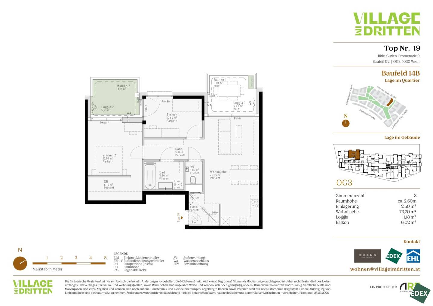 VILLAGE IM DRITTEN | Moderne 3-Zimmer Wohnung mit zwei Freiflächen