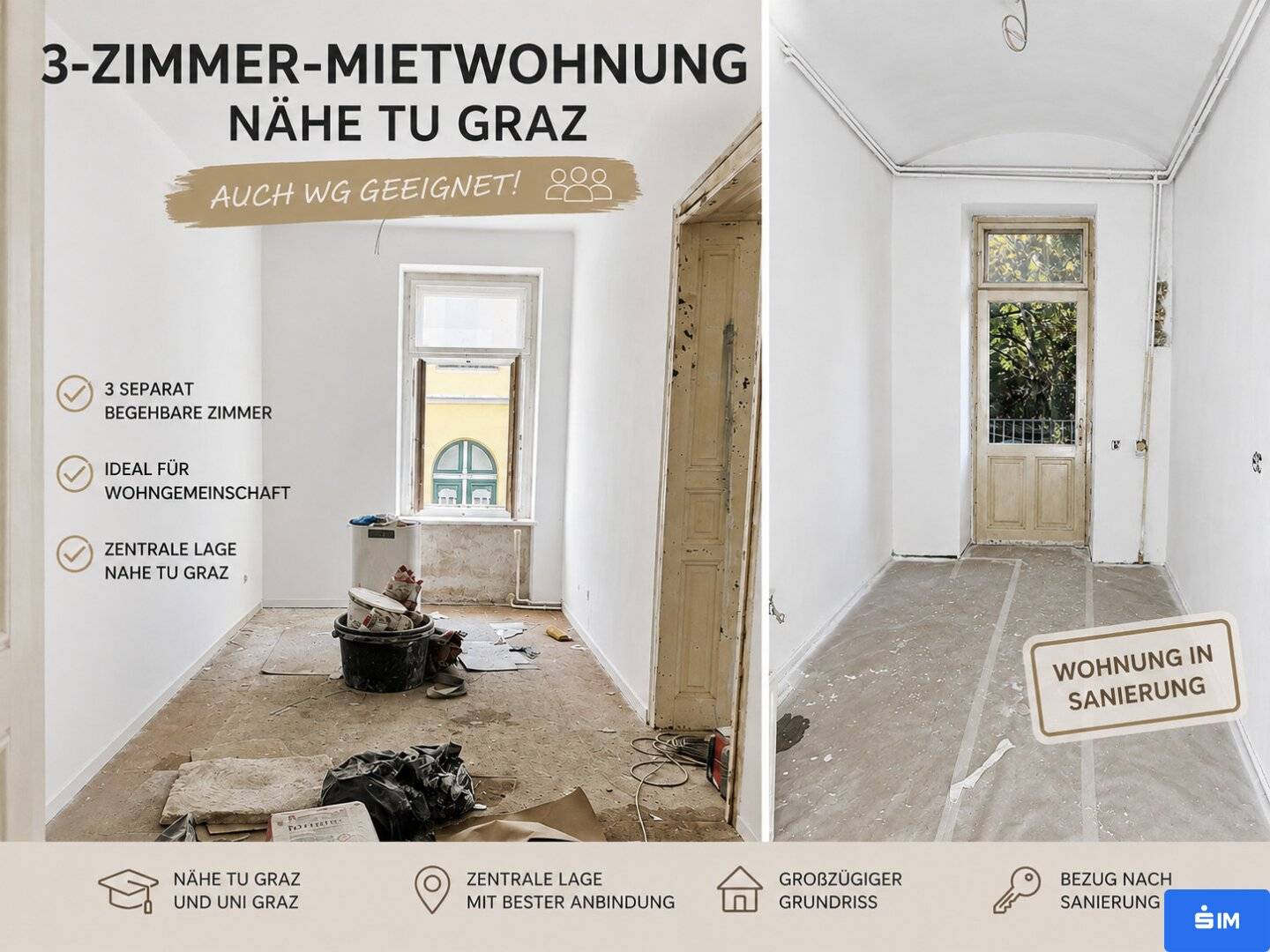 First occupancy after renovation: 3-room apartment with balcony