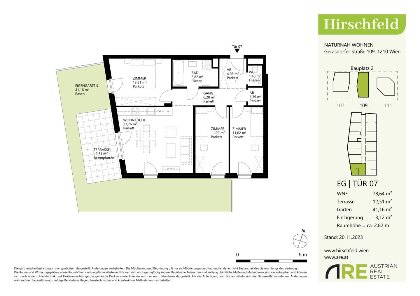 AB SEPTEMBER: HIRSCHFELD – Neuwertige 4-Zimmer-Gartenwohnung mit Terrasse