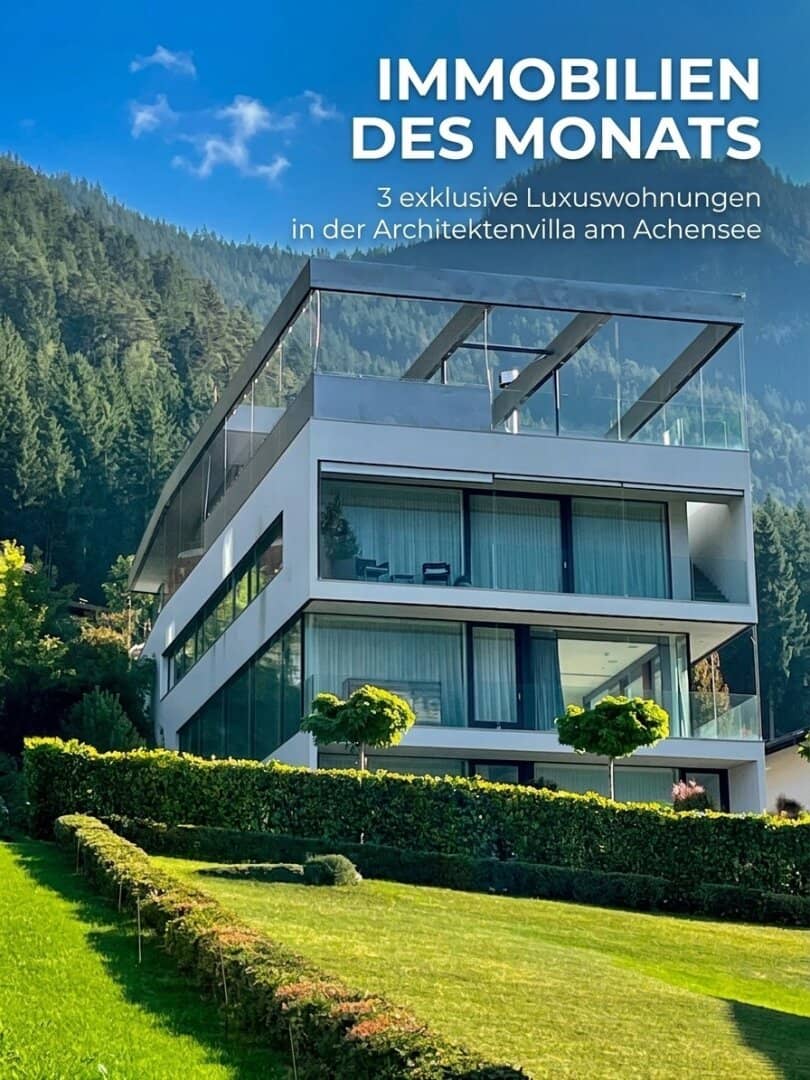 Achensee: Luxury apartment in the architect villa of the superlative – Top W1 with lake view, approx. 135 m² living area, approx. 160 m² private garden, approx. 25.18 m² balcony &amp; 2 underground parking spaces included