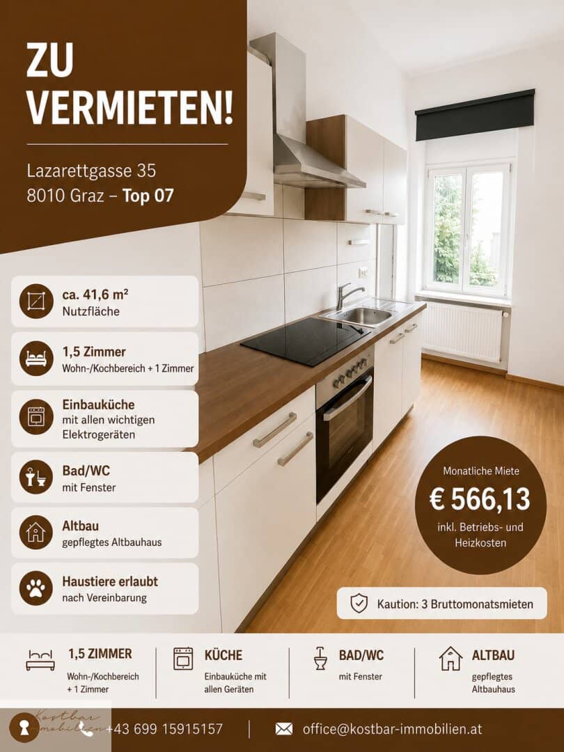 Dream apartment for animal lovers: Charming small flat for rent in Lazarettgasse