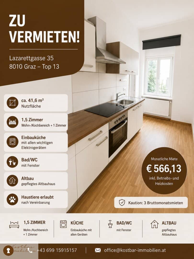 "Traumwohnung für Tierfreunde: Charmante Kleinwohnung in der Lazarettgasse zu vermieten!"