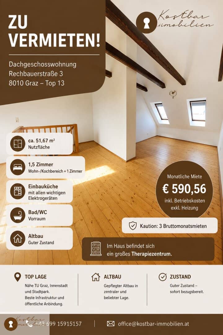 Cozy attic apartment in central top location near TU Graz for rent