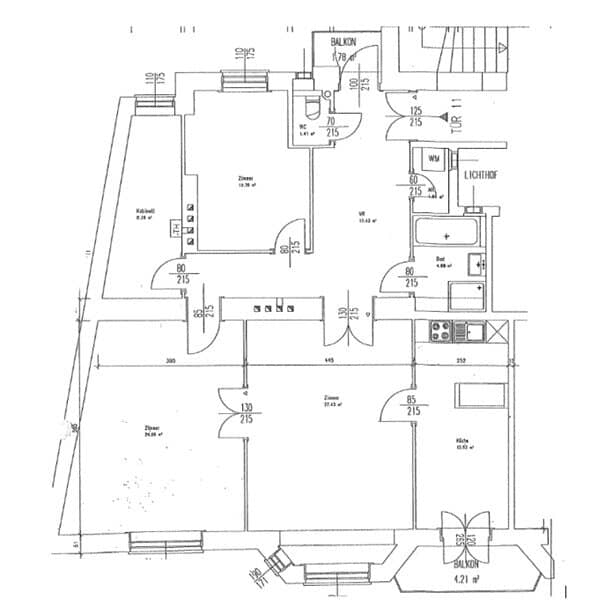 SCHÜTTELSTRASSE, PRATERCOTTAGE, 112 m² old building with balcony, 4 rooms, kitchen, bathtub, parquet, 2nd floor with lift, Danube Canal