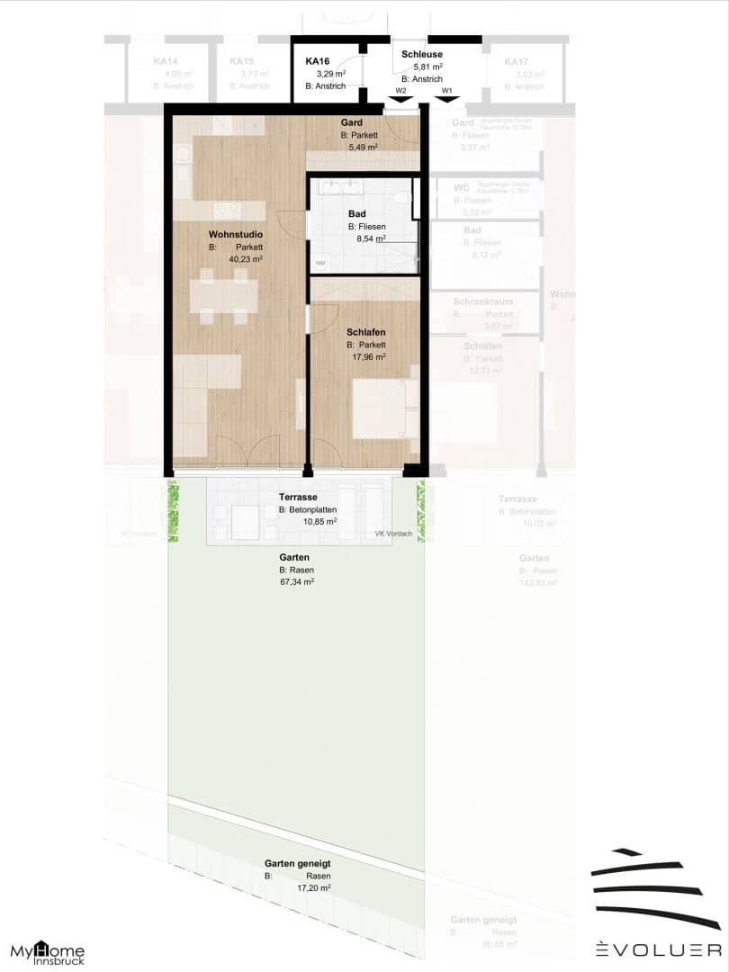 ÈVOLUER - Großzügig dimensionierte 2-Zimmer-Garten-Wohnung