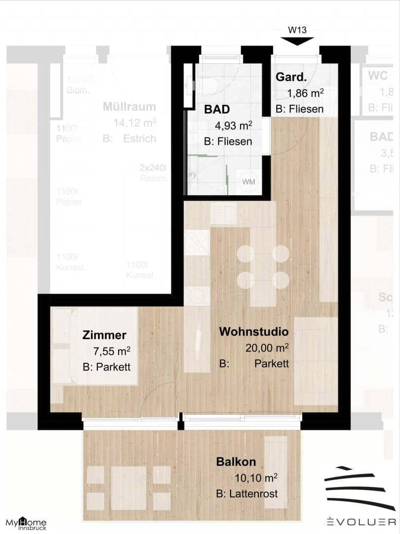 ÈVOLUER - Bright studio apartment with separable sleeping area
