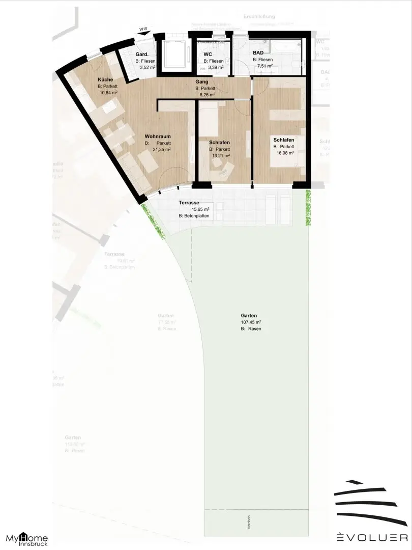ÈVOLUER - Stylische 3-Zimmer-Wohnung mit großem Garten