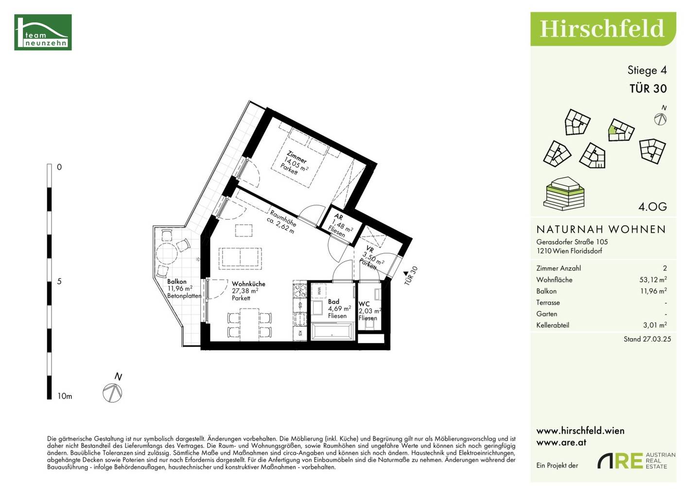 Sought-after investment apartment (net price) with balcony and ample space in quiet green location, commission-free in Hirschfeld