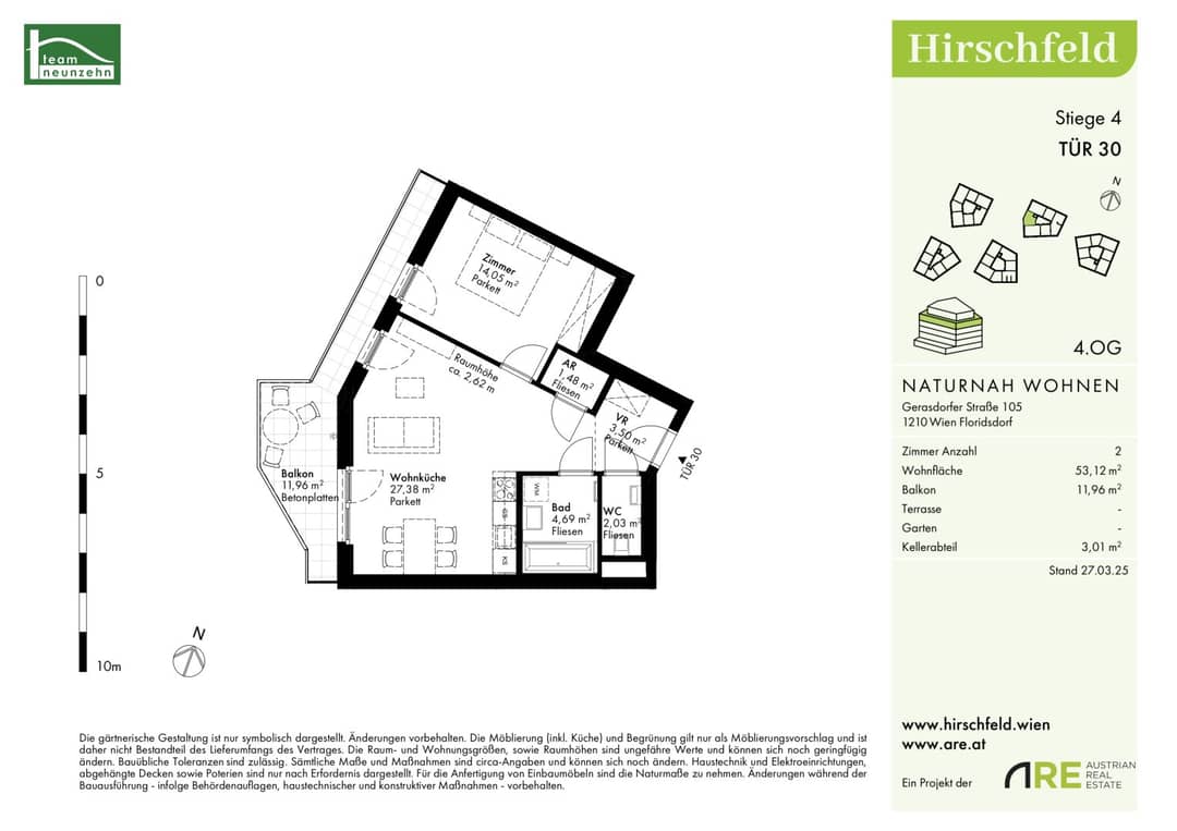 Bright investment apartment with balcony and parquet flooring in Hirschfeld