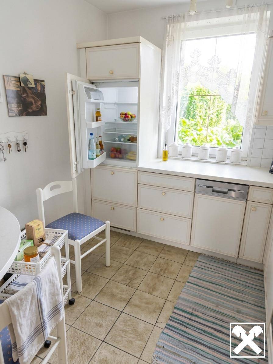 Sanierungsbedürftige Familienwohnung mit Garten und Kachelofen