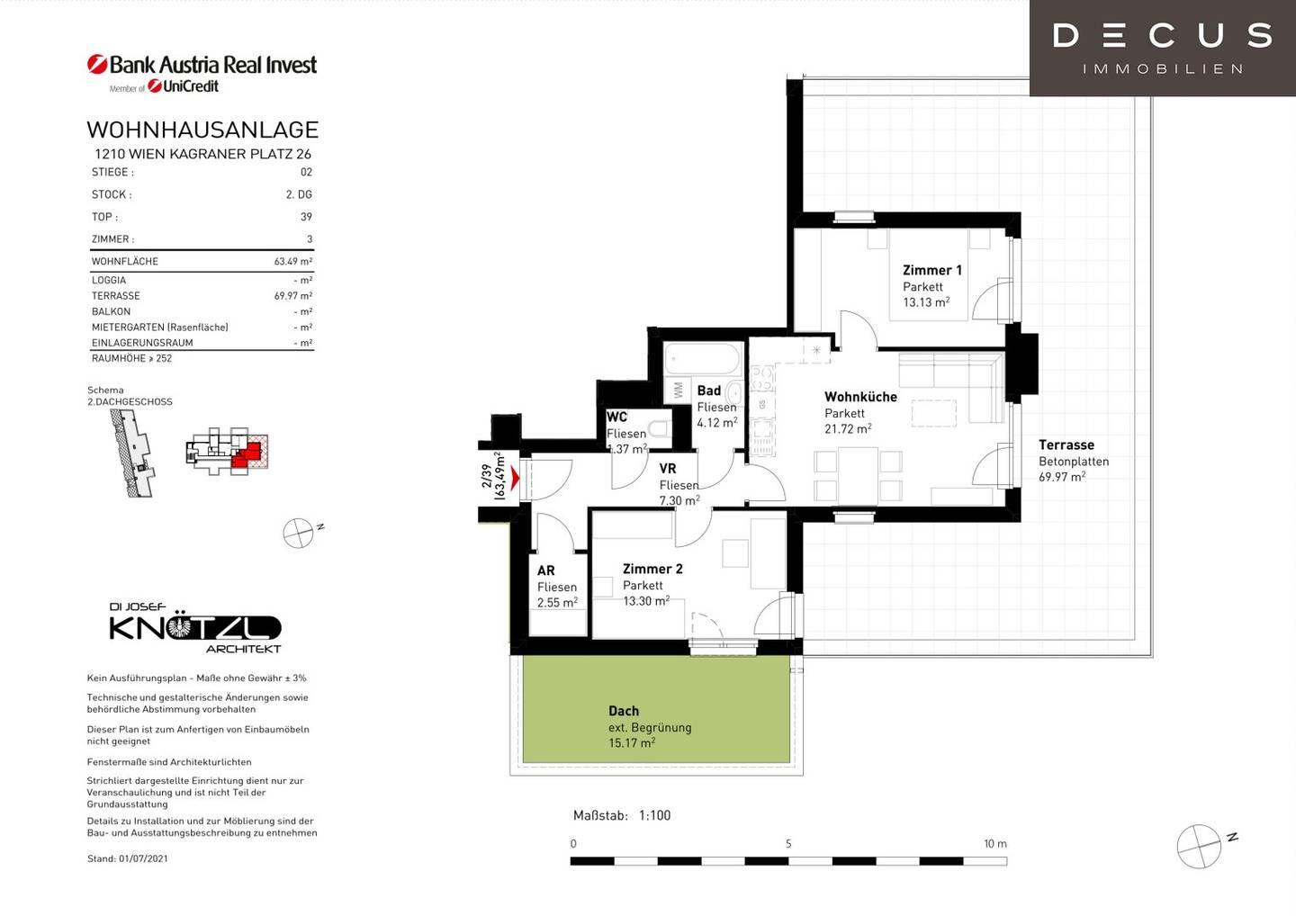 3 rooms | Attic floor | With dream terrace | Kagraner Platz | New build
