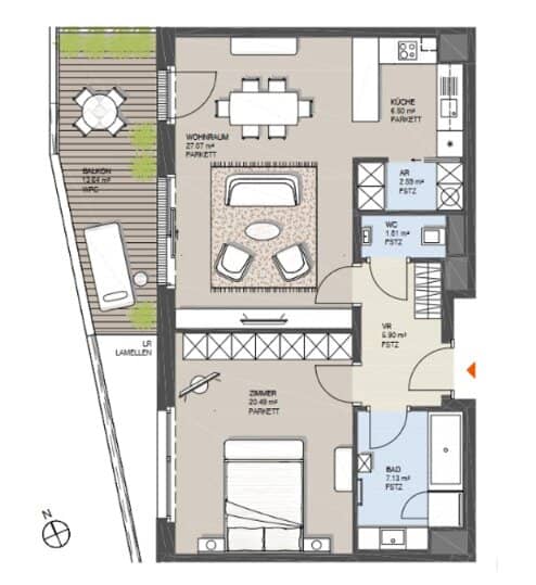 EXKLUSIVES WOHNEN, gepflegte 71 m2 Neubau mit 14 m2 Balkon, 2 Zimmer, Komplettküche, Wannenbad, Parketten, Ruhelage, Pfarrwiesengasse