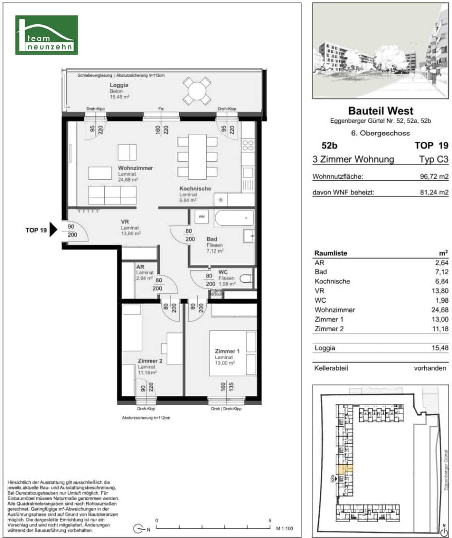 Apartment with loggia on the top floor at the Gürtel