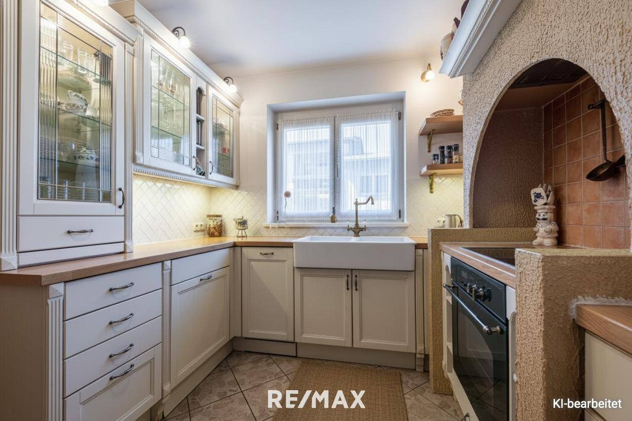 Cozy family apartment with garden and tiled stove