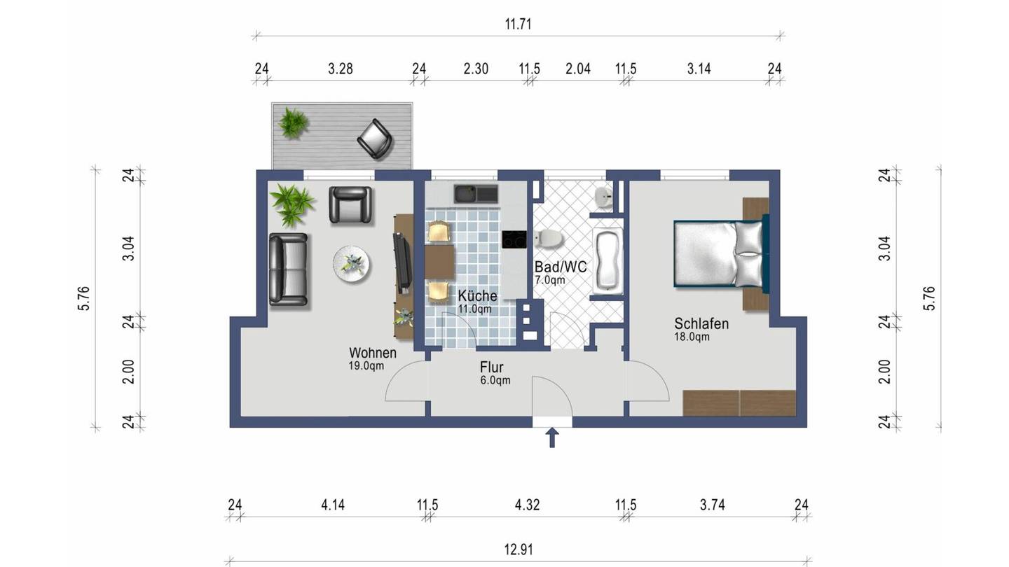 Friendly apartment with balcony two rooms and open kitchen from 1 November 2026 heating included