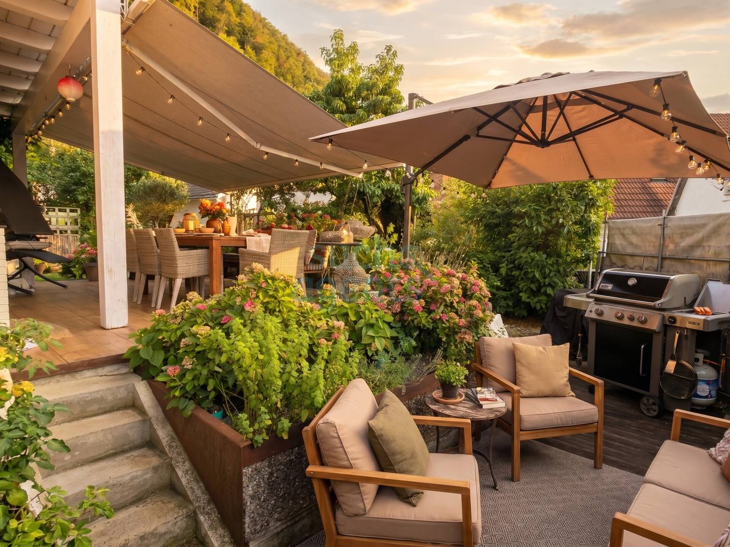 Sonnige Familienwohnung mit Pool und Garten