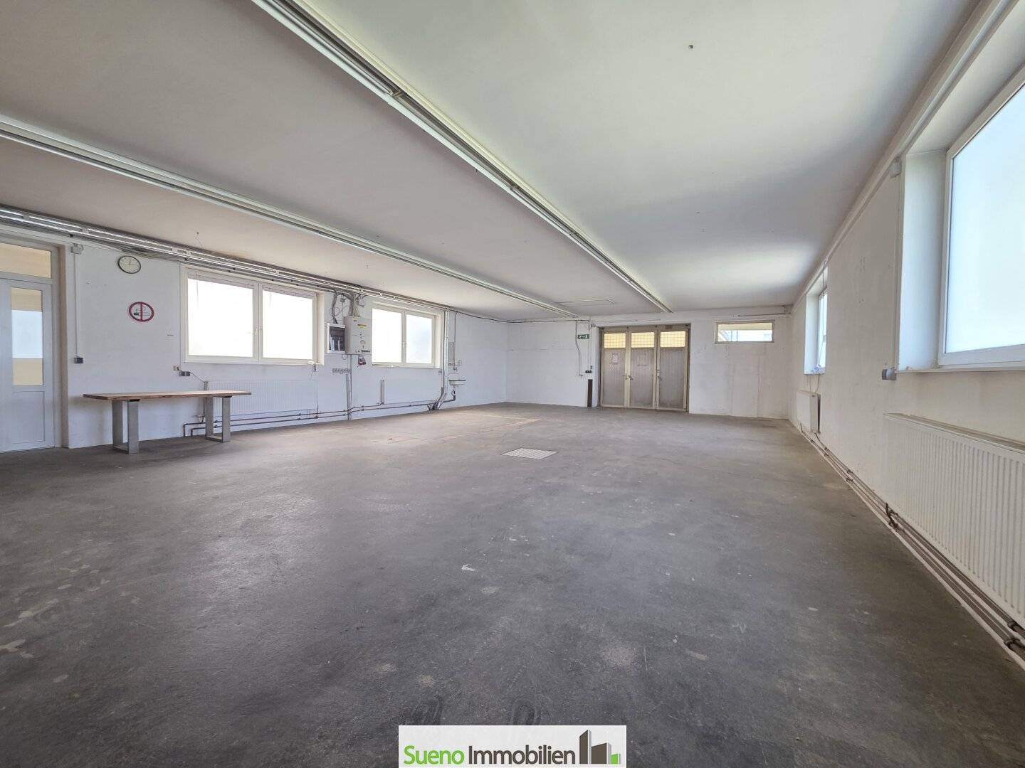 Commercial hall former joinery with office and forecourt