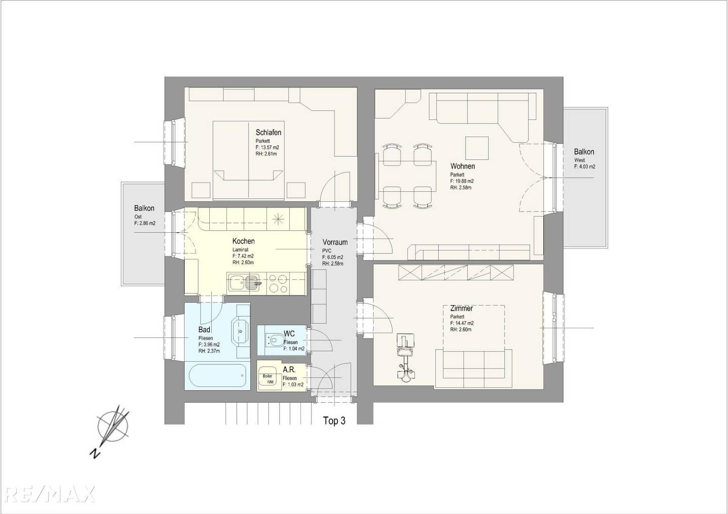 Bright apartment in Geidorf with two balconies