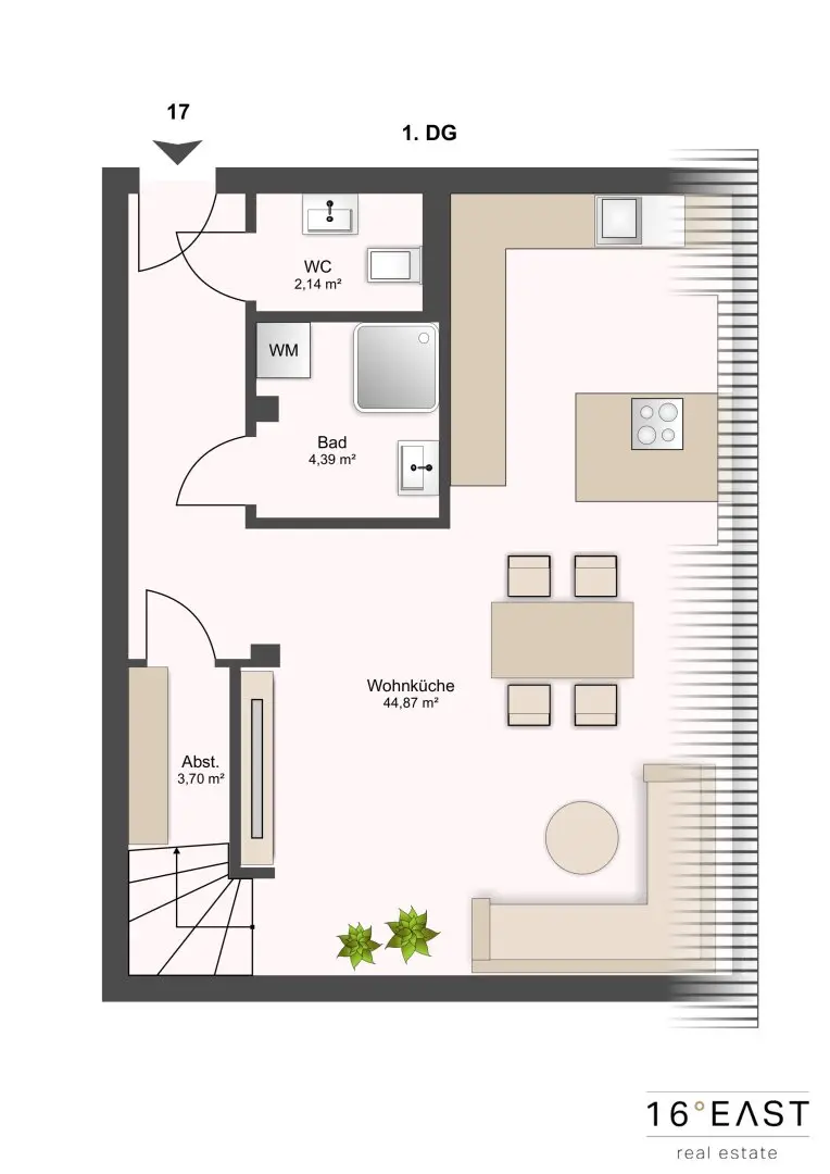 3-room maisonette apartment with terrace, south-facing