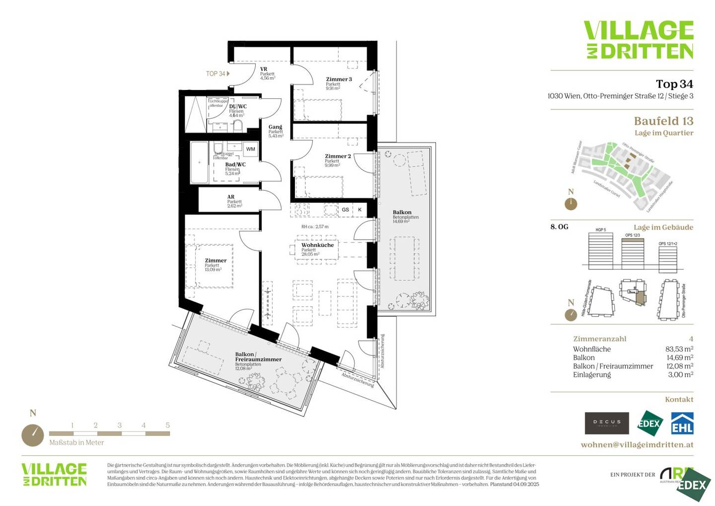 4 ZIMMER im DACHGESCHOSS | 2 BALKONE  | 2 BÄDER | URBAN DAHEIM | BAUFELD 13