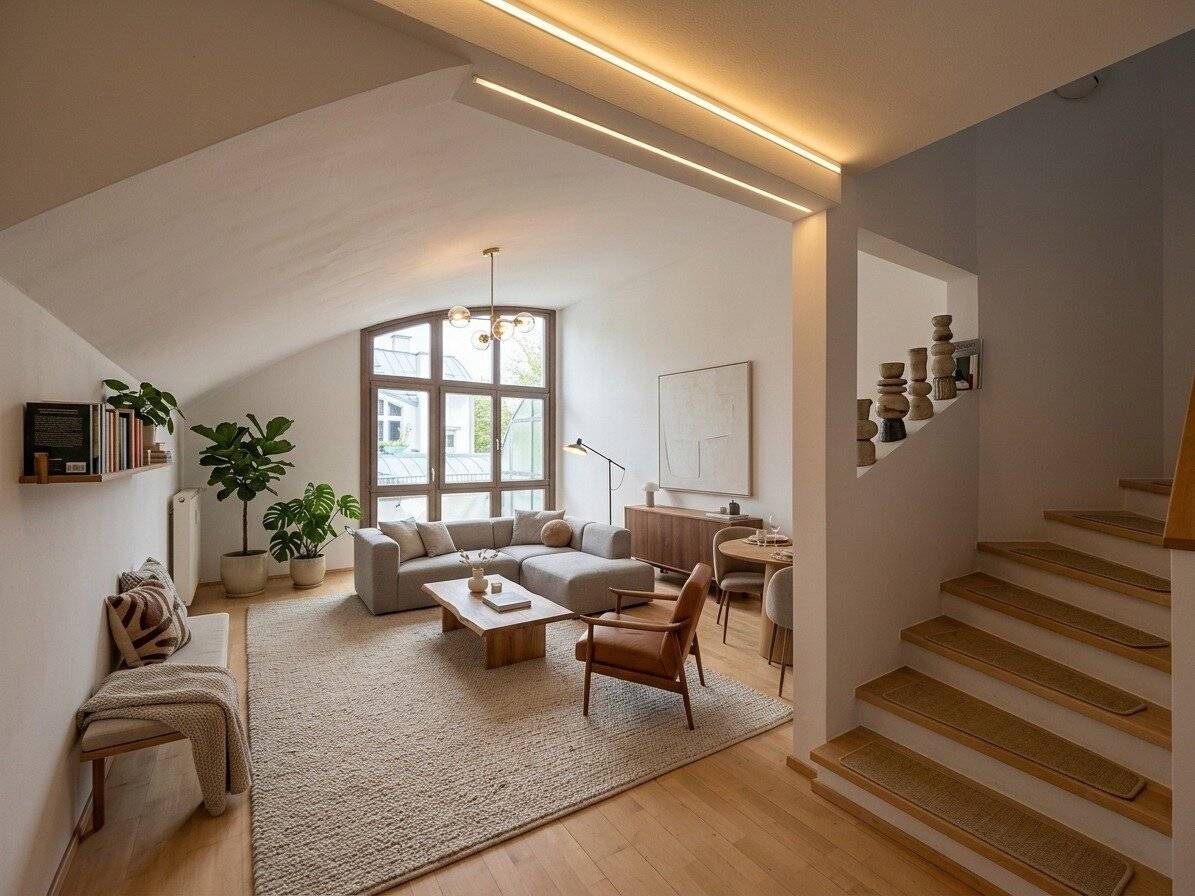 1140 Green quiet location: Sunny 5-room top-floor maisonette with Northeast terrace and Northwest balcony