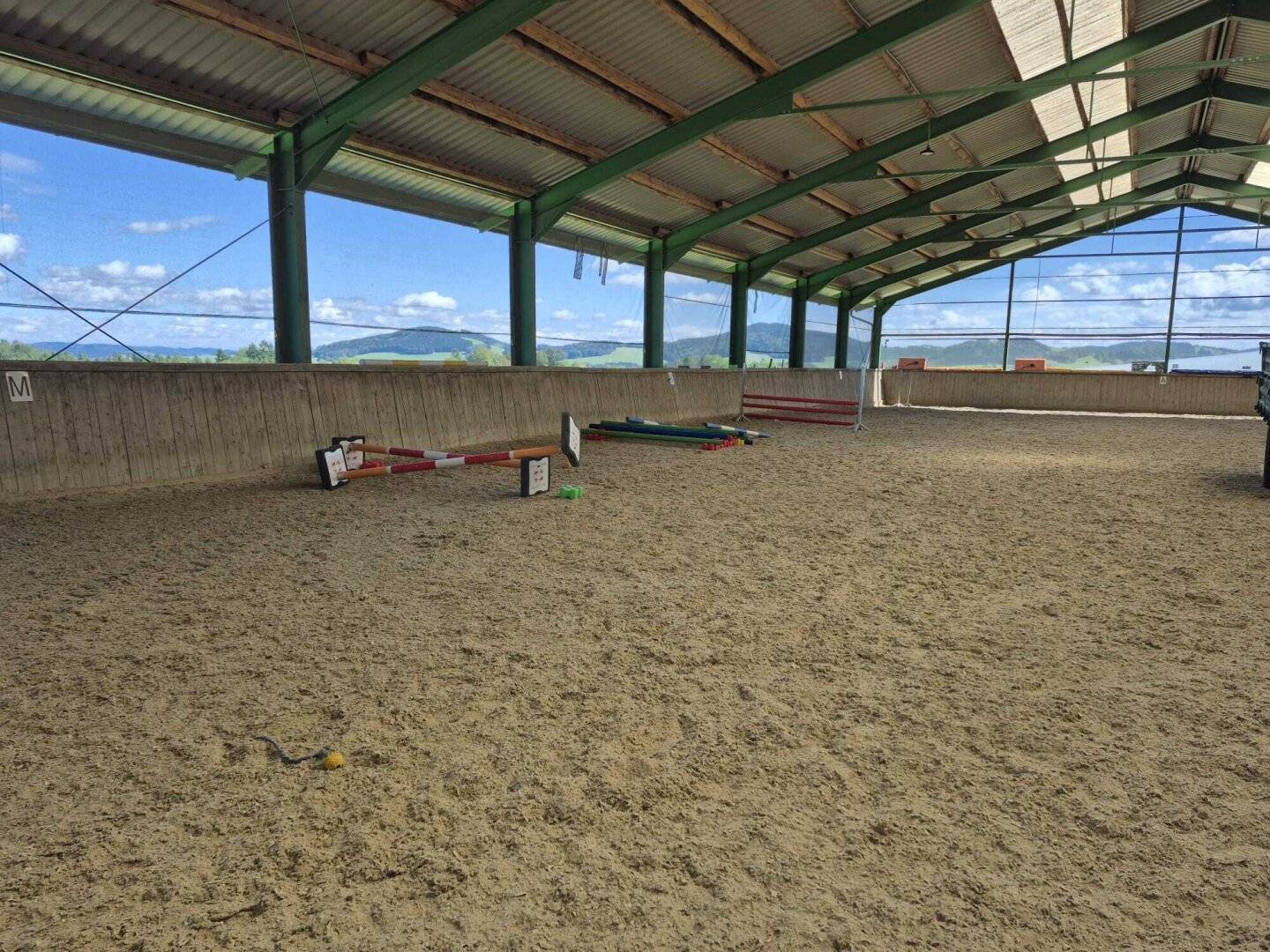 Riding hall with lounge, paddock, stable premises and outdoor grounds