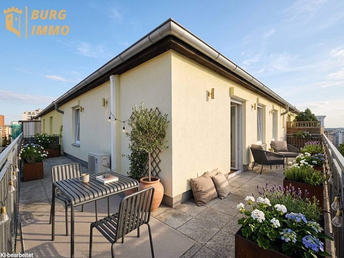 Klimatisierte 2-Zimmer-Dachgeschosswohnung mit großzügiger 33 m² Eckterrasse