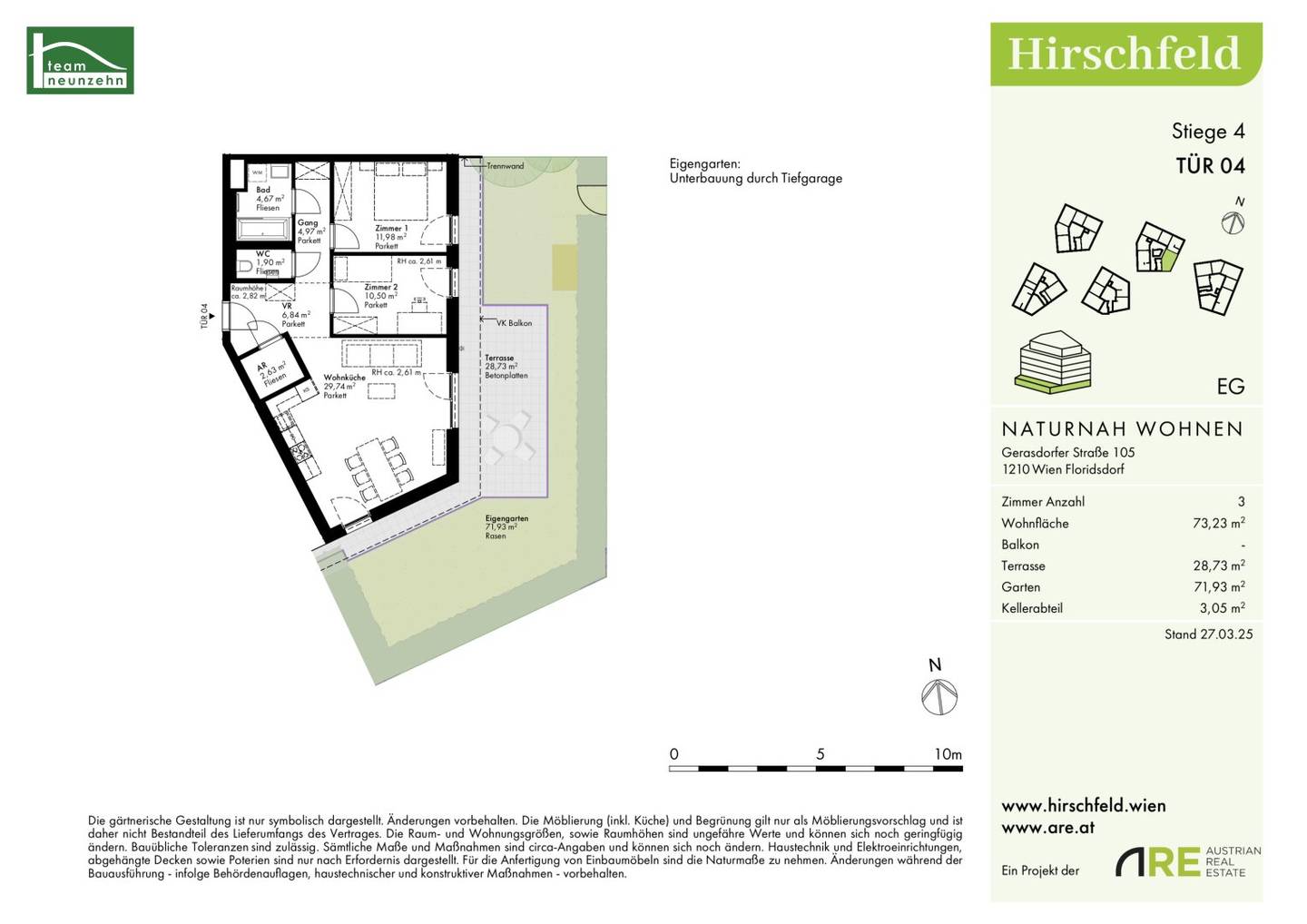 Rarity for investors (net price), sought-after garden apartment in green Hirschfeld, commission-free