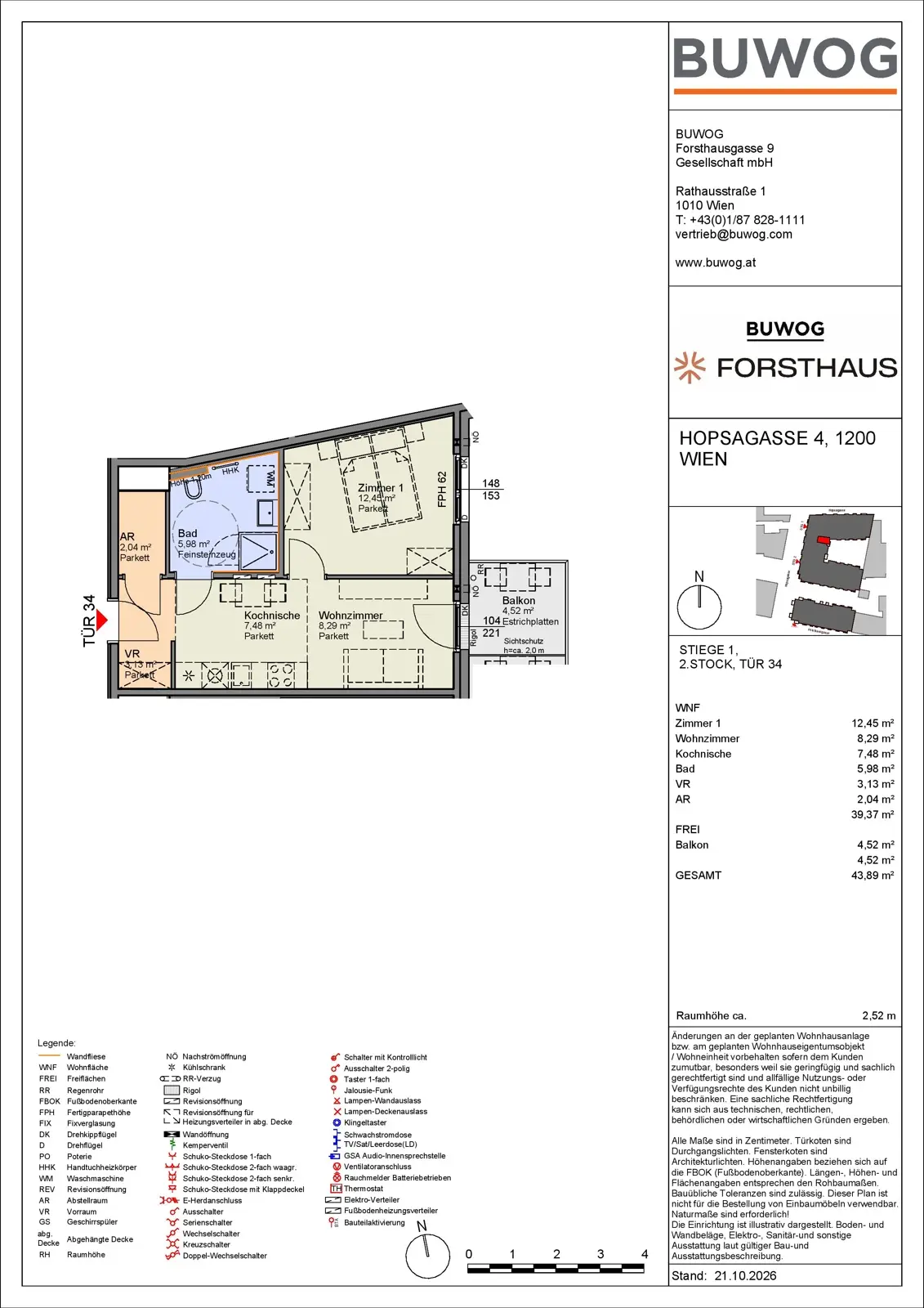 Hofseitige Wohnung nahe Donaukanal mit Balkon