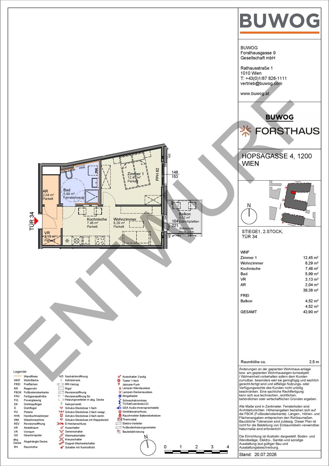 Hofseitige Wohnung nahe Donaukanal mit Balkon