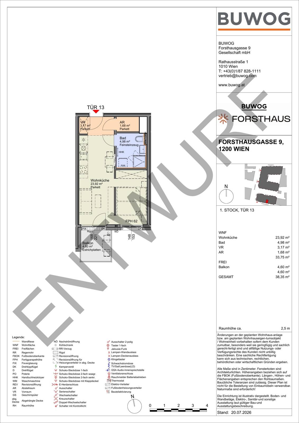 Neubauwohnung südseitig nahe Donaukanal mit Balkon