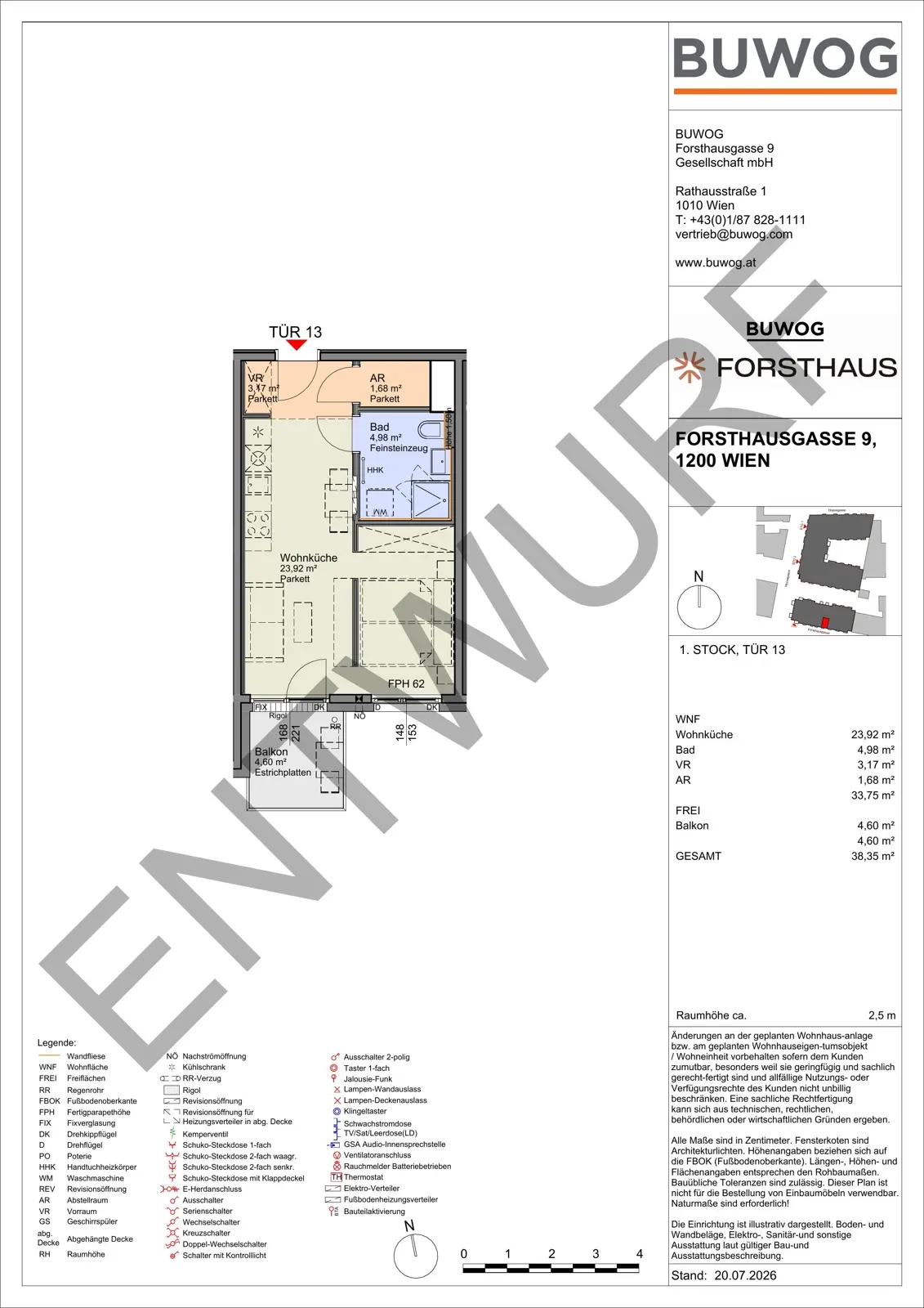 Neubauwohnung südseitig nahe Donaukanal mit Balkon