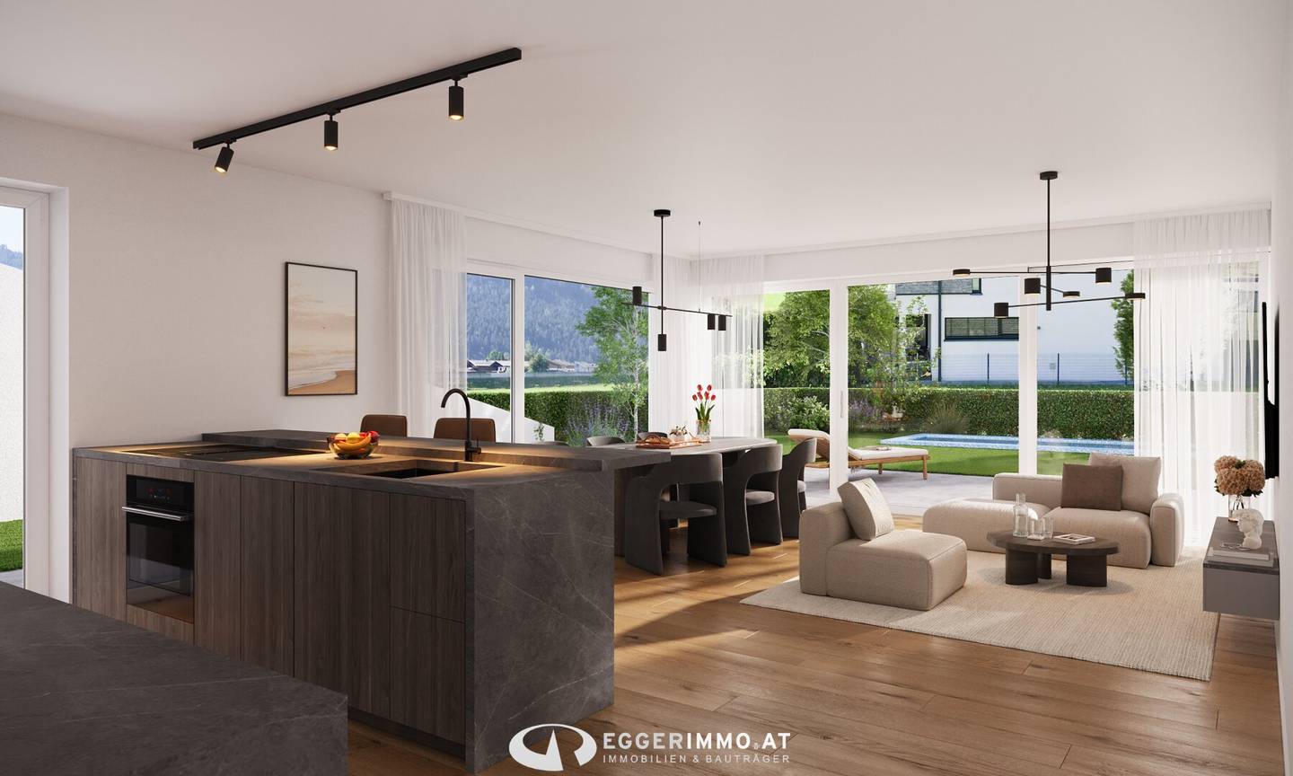 Exklusive Neubau Gartenwohnung mit großer Terrasse, weitläufigem Garten und privatem Pool in Maishofen
